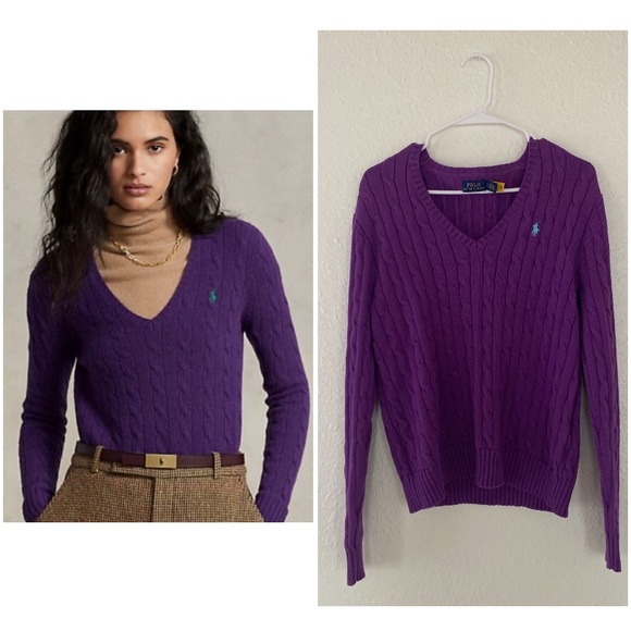 Ralph Lauren Sweaters - Polo Ralph Lauren Purple V-Neck Cable Knit Sweater